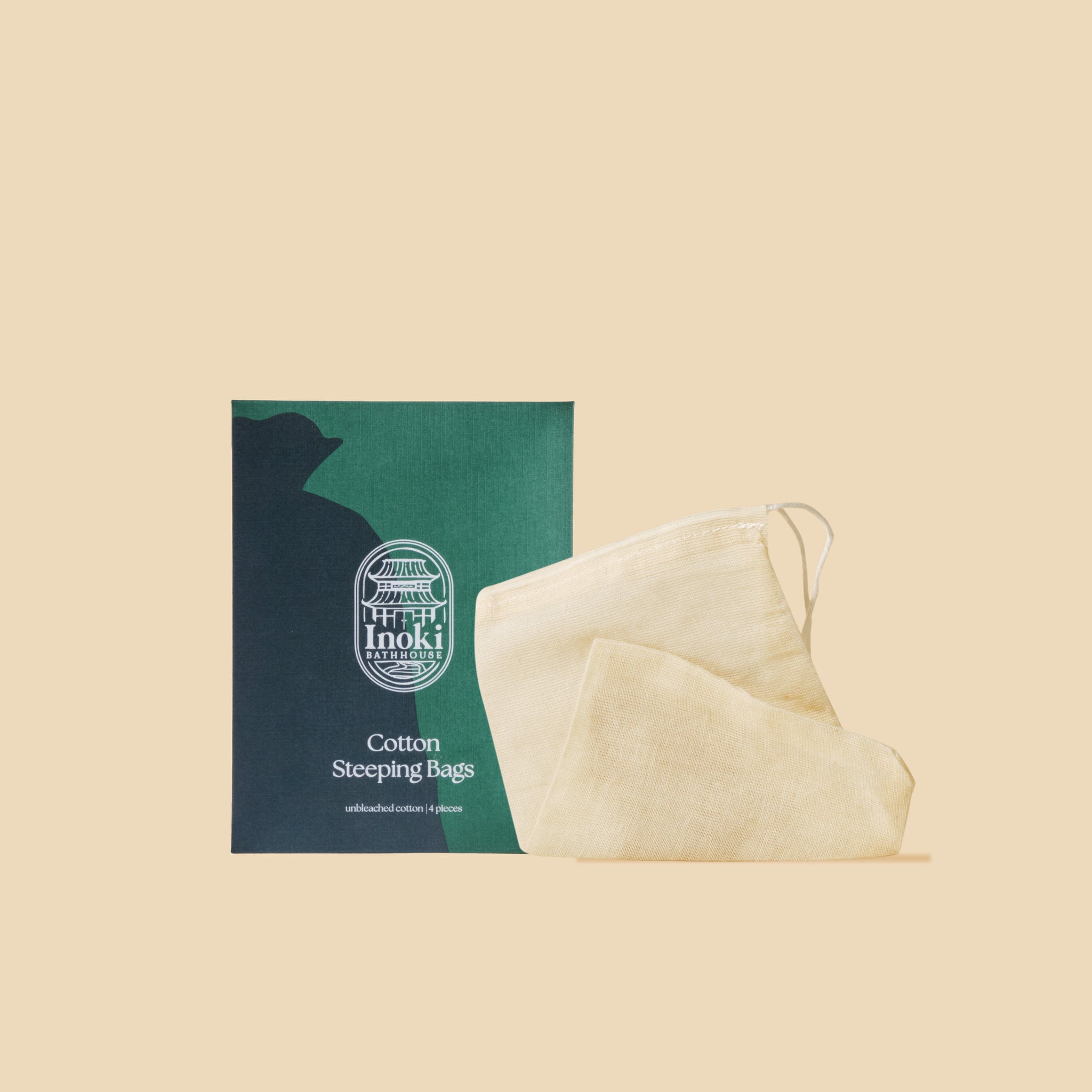 Inoki Bathhouse Cotton Steeping Bags envelope with an unbleached cotton steeping bag